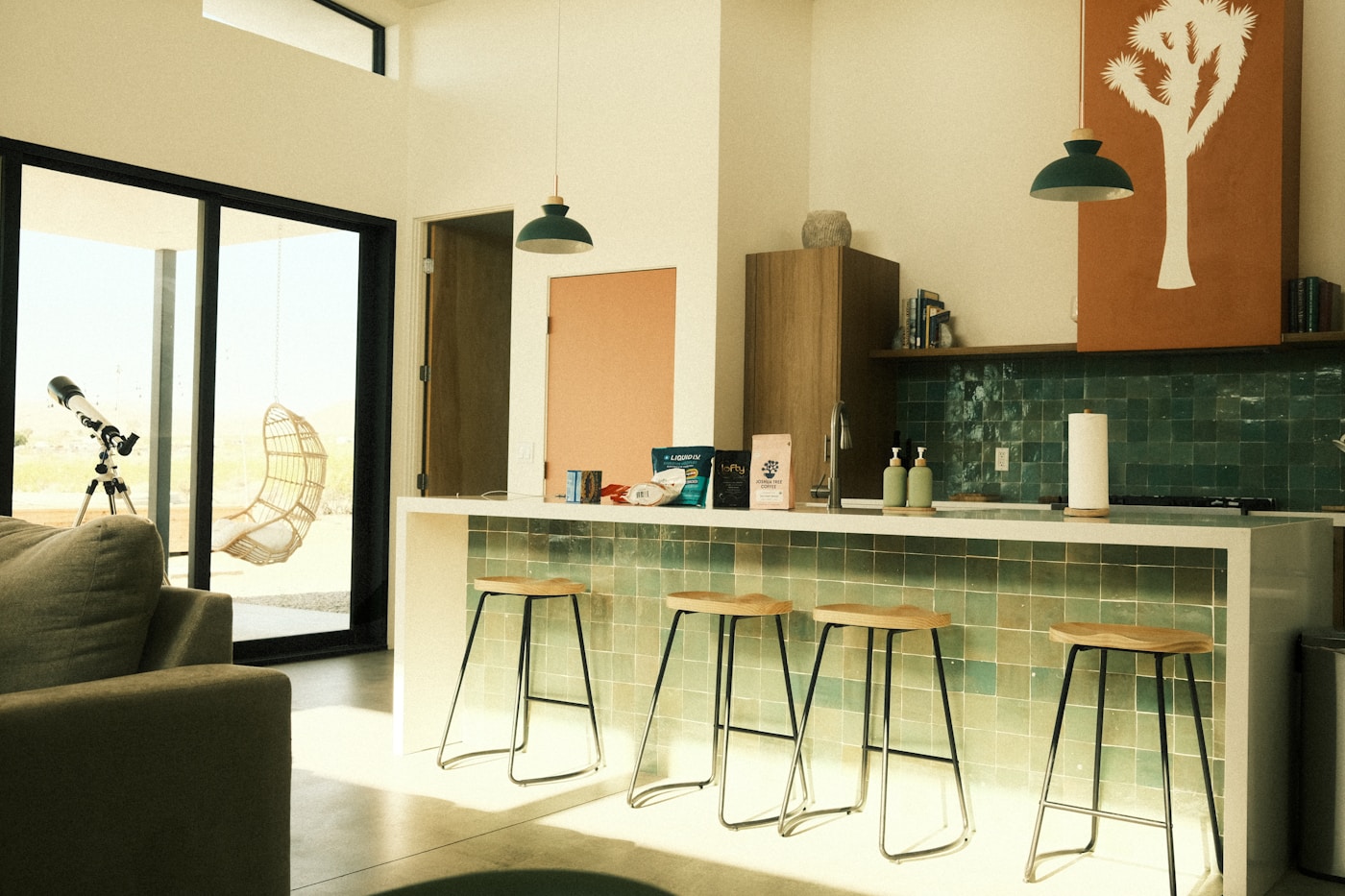 Modern open interior with kitchen and living space